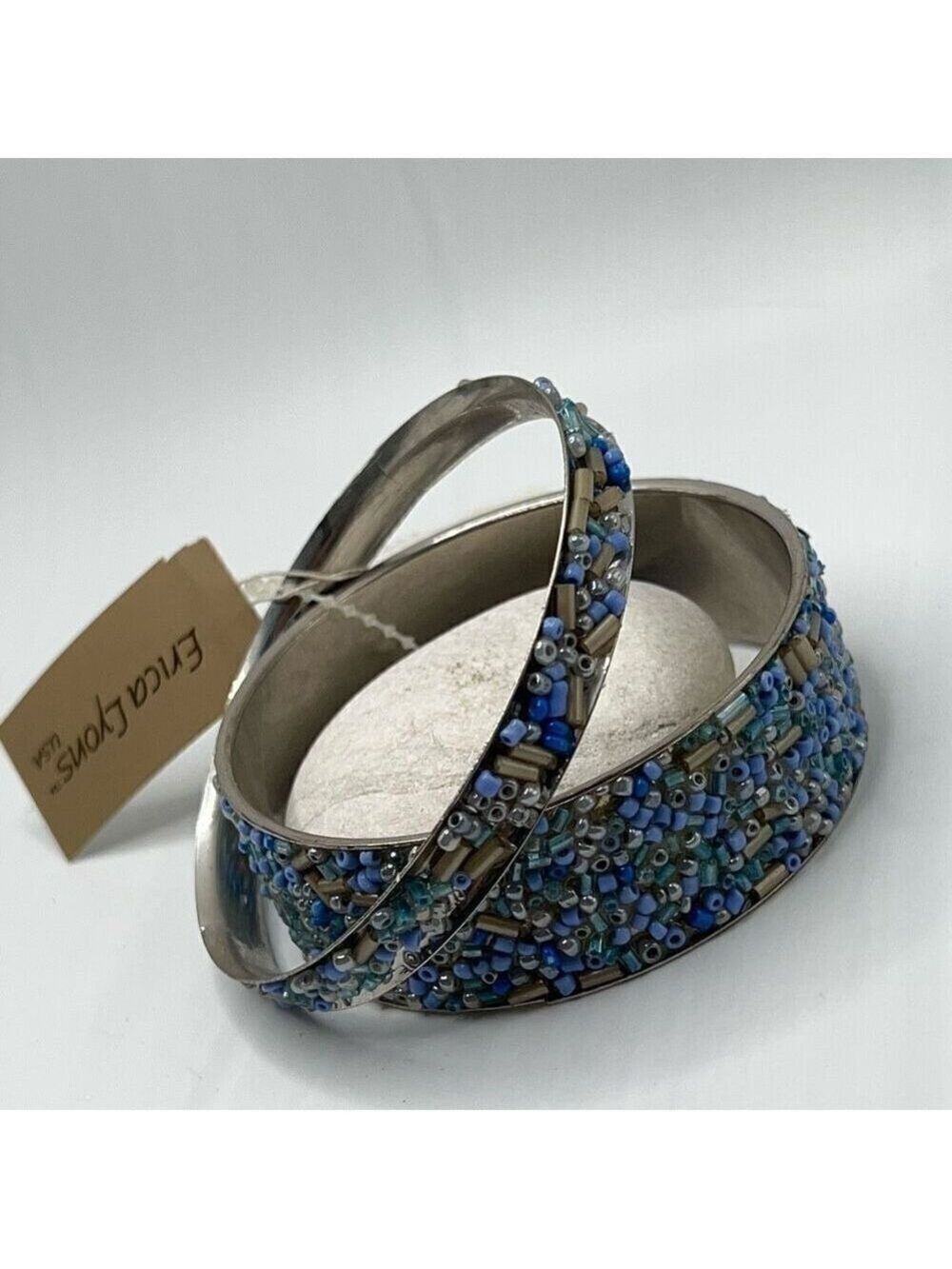Silver Blue Beaded Bangle Set Erica Lyons